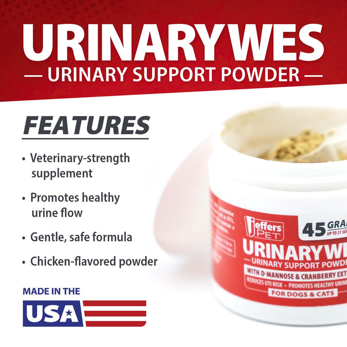 Jeffers UrinaryWes Urinary Support Powder with D - Mannose for Dogs & Cats - JEFBBF - 90 grams (Up to 42 Servings) - Chicken - Powder - 8