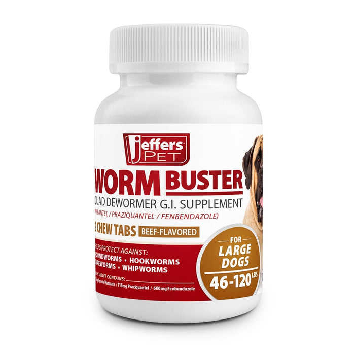 Jeffers Worm Buster Dog Dewormer Flavored Tablets - JEFZV9 - For Large Dogs (46–120 lbs) - Beef - 2 tabs - 13