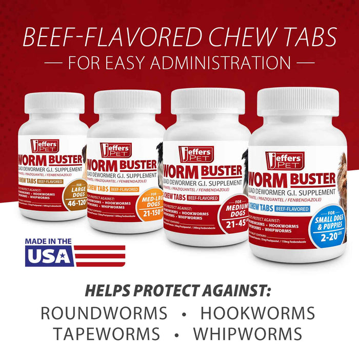 Jeffers Worm Buster Dog Dewormer Flavored Tablets - JEFZVA - For Small Dogs & Puppies (2–20 lbs) - Beef - 12 tabs - 7