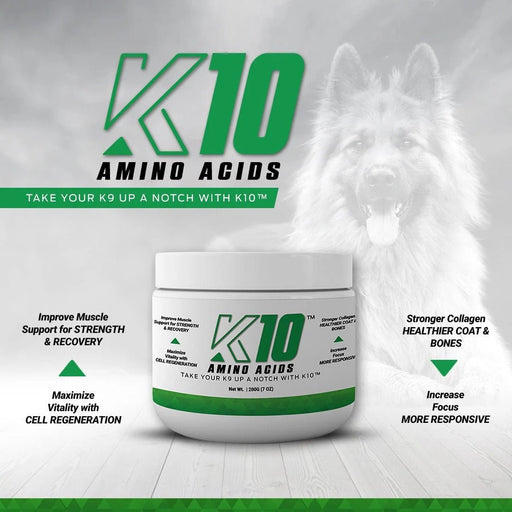 K10 Amino Acids for Dogs, 7 oz (200 gm) - RJMBZ - White Powder - 200g - 30 Day Supply - No Flavor - 2