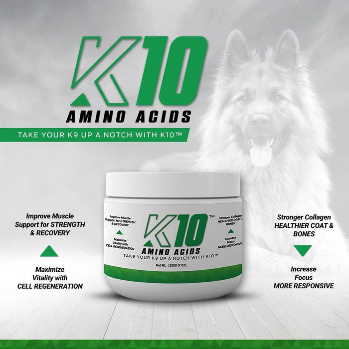 K10 Amino Acids for Dogs, 7 oz (200 gm) - RJMBZ - White Powder - 200g - 30 Day Supply - No Flavor - 2