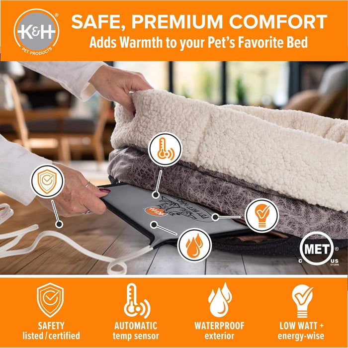K&H Pet Bed Warmer – Indoor Heated Pad for Cats & Dogs, Thermostatically Controlled, Energy - Efficient, Safe for Arthritis & Comfort - PCVA - Grey - Small (10.25" x 9.25") 4W - 4