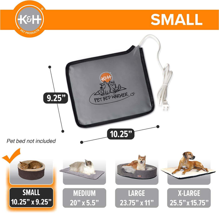 K&H Pet Bed Warmer – Indoor Heated Pad for Cats & Dogs, Thermostatically Controlled, Energy - Efficient, Safe for Arthritis & Comfort - PCVA - Grey - Small (10.25" x 9.25") 4W - 2