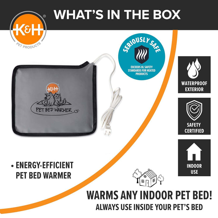 K&H Pet Bed Warmer – Indoor Heated Pad for Cats & Dogs, Thermostatically Controlled, Energy - Efficient, Safe for Arthritis & Comfort - PCVA - Grey - Small (10.25" x 9.25") 4W - 3