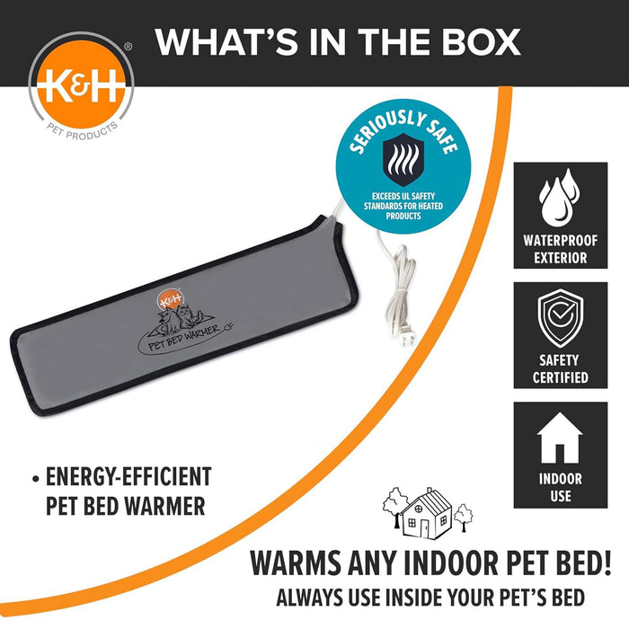 K&H Pet Bed Warmer – Indoor Heated Pad for Cats & Dogs, Thermostatically Controlled, Energy - Efficient, Safe for Arthritis & Comfort - PCVB - Grey - Medium (20.5" x 6.75") 6W - 12