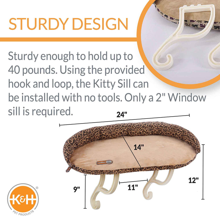 K&H Pet Products Deluxe Kitty Sill with Removable Bolster - PCFS - Tan/Leopard - 14" X 24" - 9