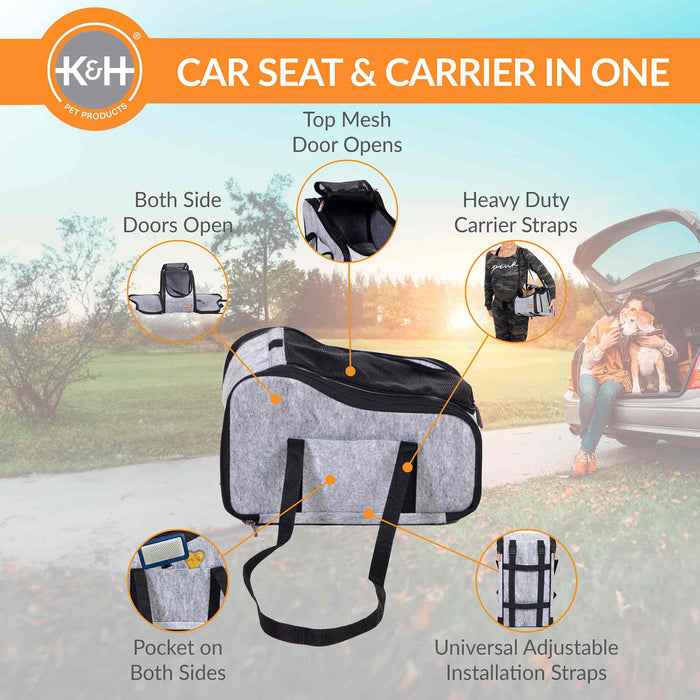 K&H Pet Products - Portable Pet Console Booster Dog Car Seat, Light Gray - PCGU - Gray - 10" X 15" X 9.5" - 2