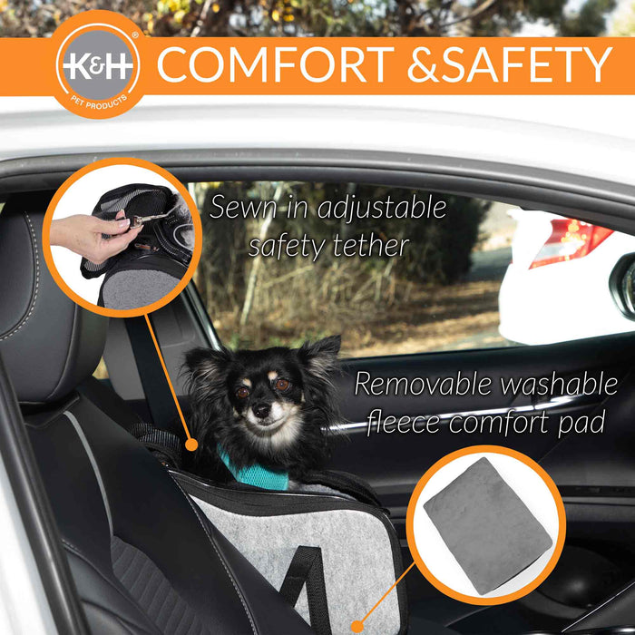 K&H Pet Products - Portable Pet Console Booster Dog Car Seat, Light Gray - PCGU - Gray - 10" X 15" X 9.5" - 3