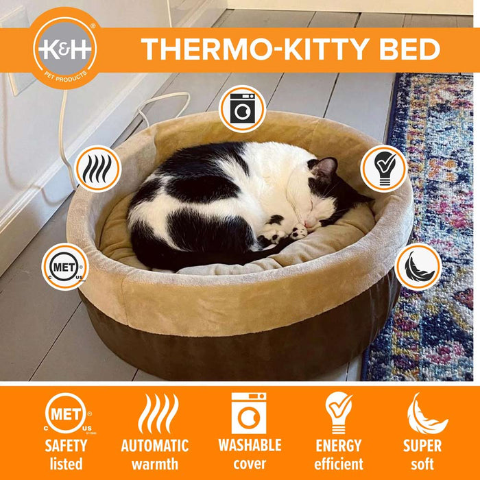K&H Pet Products Thermo - Kitty Bed Indoor Heated Cat Bed – Safe, Energy Efficient & Washable - PCT7 - Mocha - Small - 16"D - 3