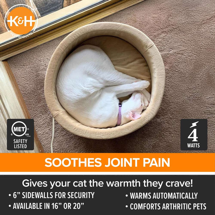 K&H Pet Products Thermo - Kitty Bed Indoor Heated Cat Bed – Safe, Energy Efficient & Washable - PCT7 - Mocha - Small - 16"D - 4