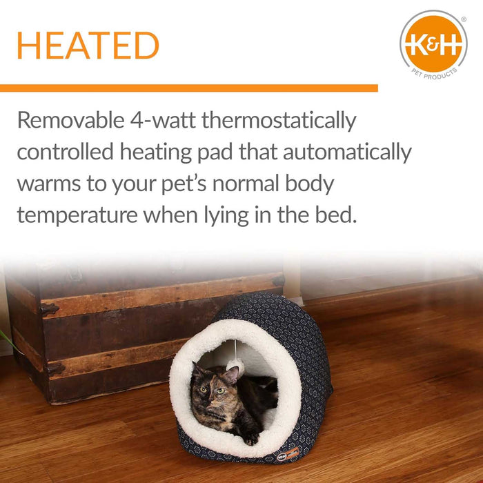 K&H Pet Products Thermo - Pet Cave Heated Cat Bed – Plush Cat Cave & Tunnel for Cats and Small Dogs - PCVH - Blue - 17" x 15" x 13" - 12