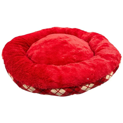 Barker & Meow 24 Luxury Pet Bed in Tartan Plaid Red Size 24"