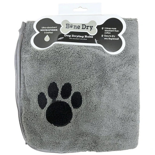 Bone Dry Embroidered Gray Microfiber Pet Robe with Adjustable Closure  