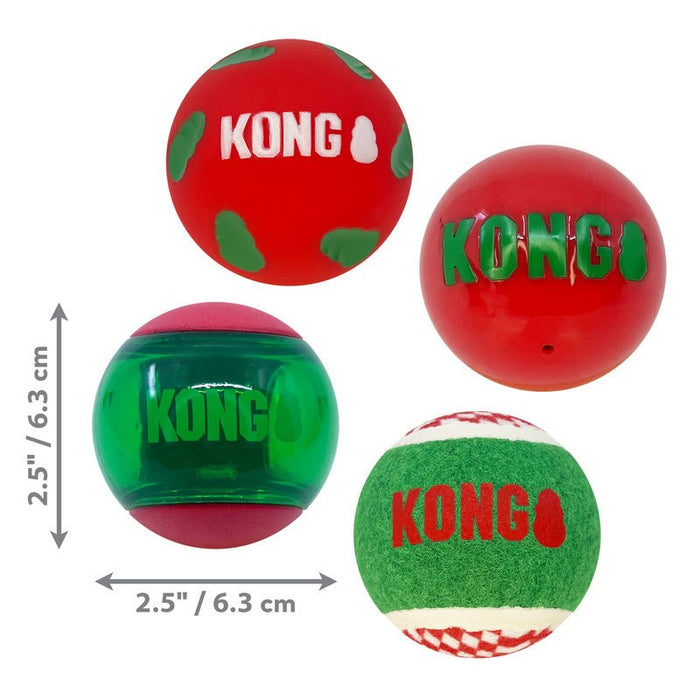 KONG Holiday Occasions Tennis Balls for Dogs, Medium, 4 Pack - K9AAV - Assorted - Medium (2.5"D) - 4 ct - 2