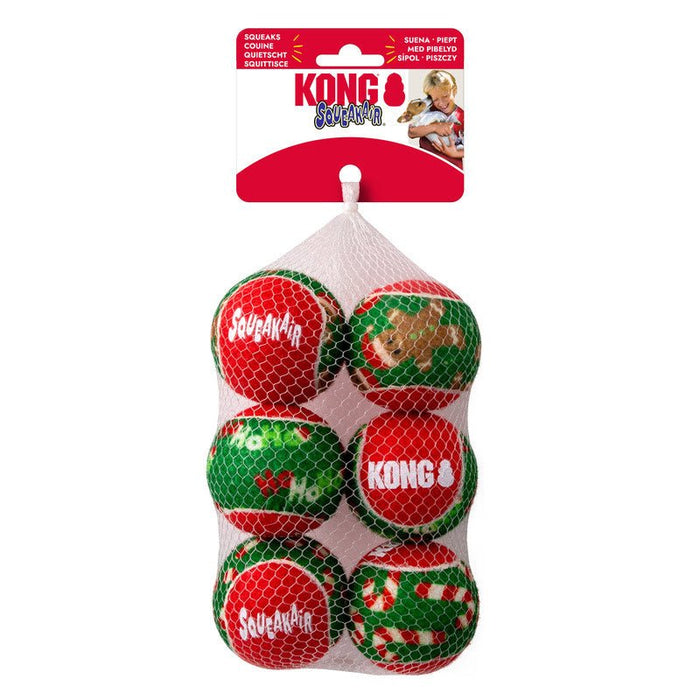 KONG Holiday SqueakAir® Balls, 6 Pack – Festive Dog Tennis Balls for Fetch & Interactive Play, Gentle on Teeth - K9AB7 - Multi - Medium (2.5"D) - 6 ct - 1