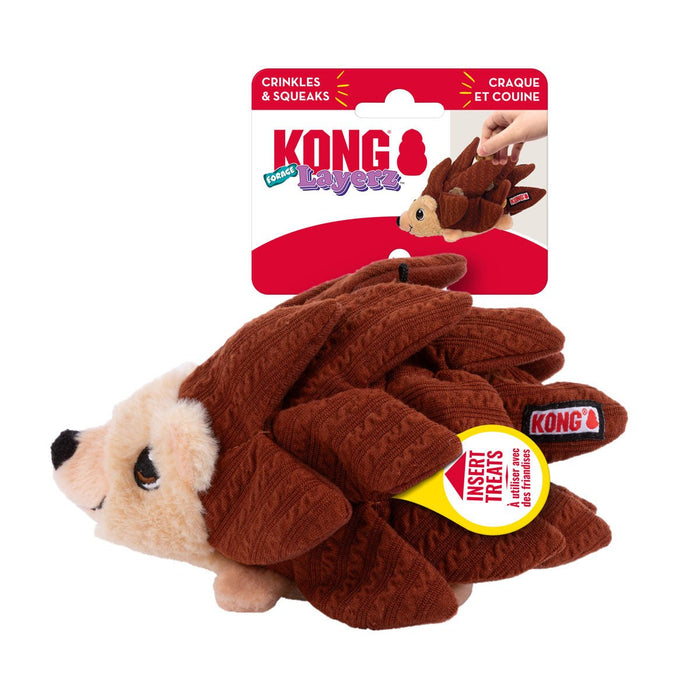 KONG Layerz Forage Animal Plush Dog Toy – Treat Puzzle with Squeaker & Crinkle - K9ABV - Hedgehog - Medium - 1 ct - 8