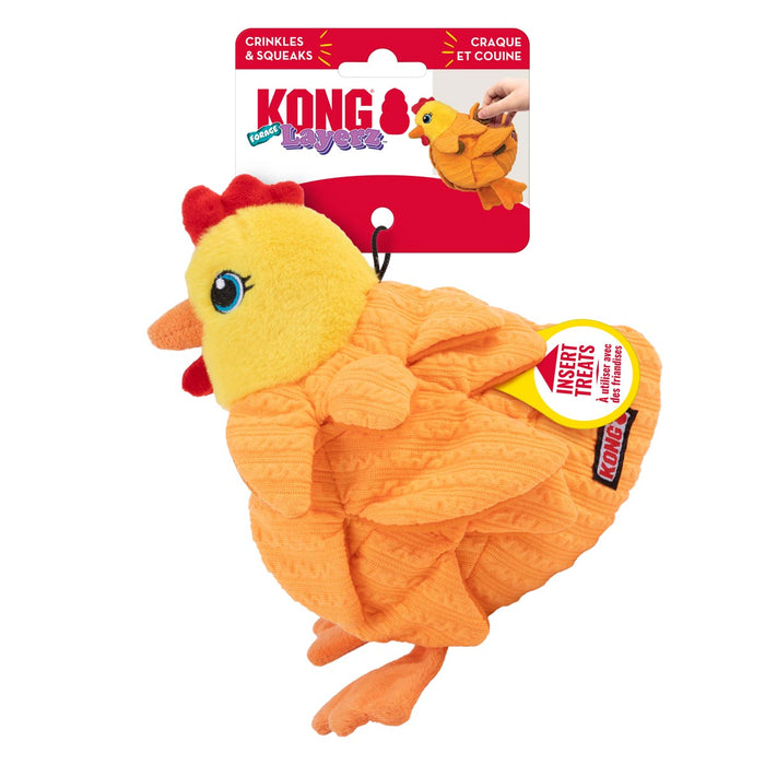 KONG Layerz Forage Animal Plush Dog Toy – Treat Puzzle with Squeaker & Crinkle - K9ABW - Rooster - Medium - 1 ct - 14
