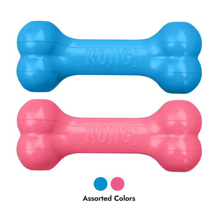 KONG Puppy Goodie Bone Treat Dispensing Dog Chew Toy – Soft Rubber Teething Toy for Puppies - K9ADF - Assorted Pink or Blue - Medium - 1 ct - 2