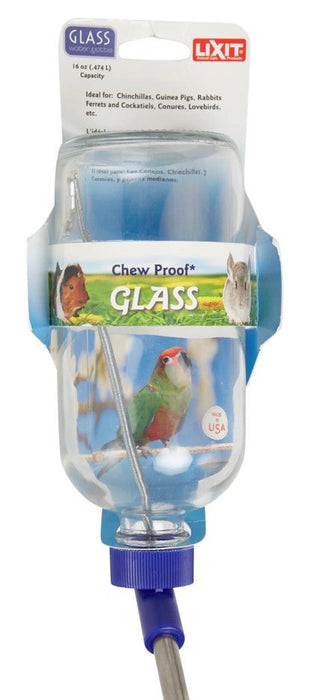 Lixit Glass Chew - Proof Water Bottle with Tube & Cage Mount for Pets - 010LXT-LPG16 - 16 oz - X - Small - 3/8" Nozzle - 10