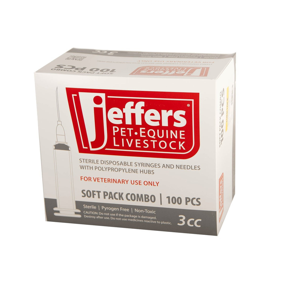 Jeffers Luer Lock Veterinary Syringe/Needle for Injection Combo, Boxes