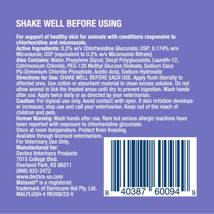 Malaseb Flush – Medicated Antibacterial & Antifungal Skin Flush for Dogs, Cats, and Horses - 019BAY-89259 - 4 oz - 10