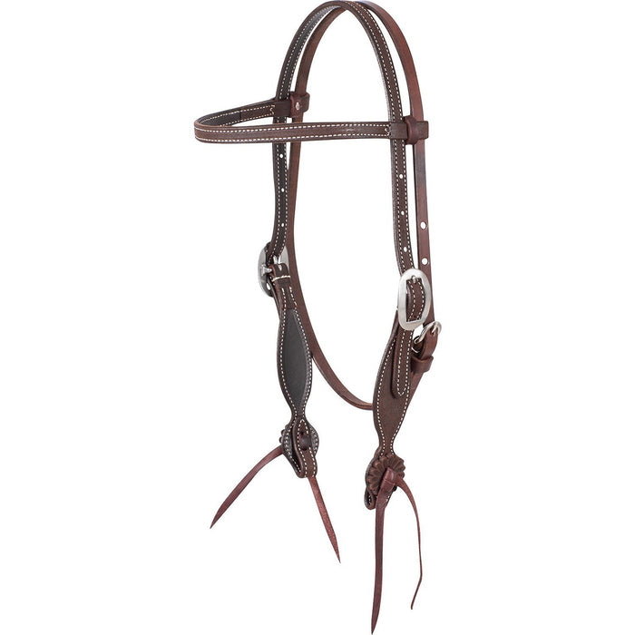 Martin Saddlery Leather Browband Headstall with Rosette Strings - CR1WJ - Chocolate Brown - Horse - 1
