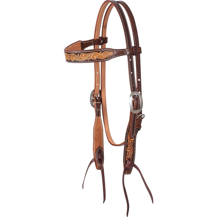 Martin Saddlery Leather Browband Headstall with Scroll Tooling - CR1WQ - Brown - Horse - 1