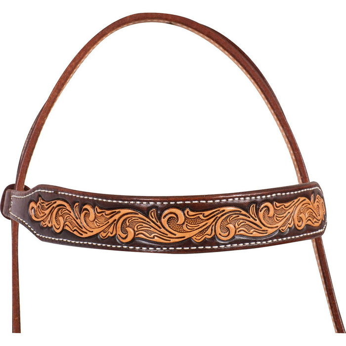 Martin Saddlery Leather Browband Headstall with Scroll Tooling - CR1WQ - Brown - Horse - 2