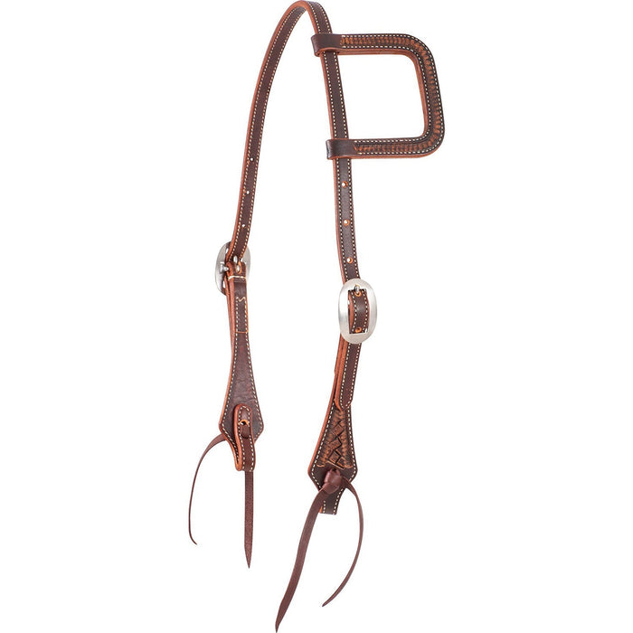 Martin Saddlery Weave Stamped Leather Slip Ear Headstall - CR1WB - Brown - Horse - 1