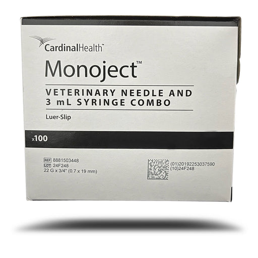 Monoject Luer - Slip (LS) Syringe with Needle Combo - 01101MON-3X22X3-4LS - 3 cc LS with 22G x 3/4" - 100 Count - 1