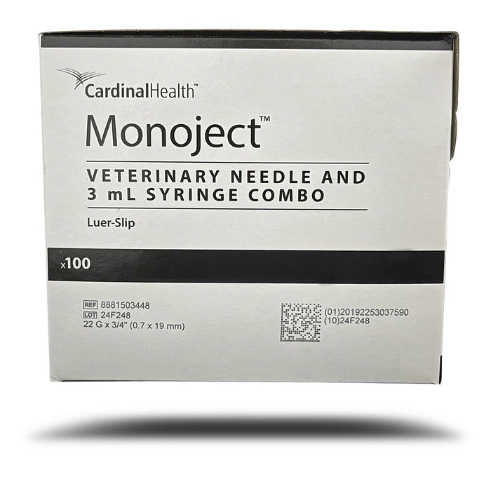 Monoject Luer - Slip (LS) Syringe with Needle Combo - 01101MON-3X22X3-4LS - 3 cc LS with 22G x 3/4" - 100 Count - 1