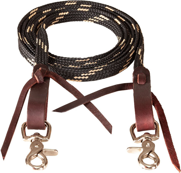 Mustang Flat Waxed Roping Rein, 5/8" x 8' - 1211A1 - Black/Tan - 1