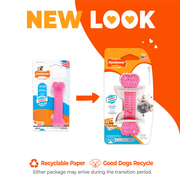 Puppy Teething & Soothing Flexible Chew Toy, Chicken, Pink, X-Small/Petite, Up to 15 lbs.