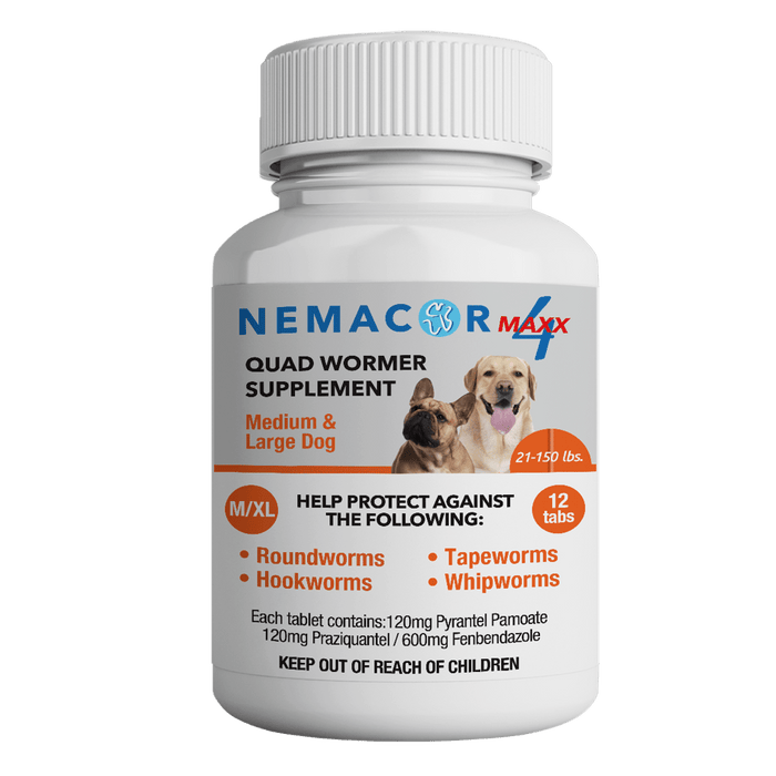 Nemacor Maxx 4 Dogs – Beef - Flavored Broad - Spectrum Dewormer for Puppies & Adult Dogs - AA2C - Medium - XLarge Dogs - 21 - 150 lb - 12 Tablets - Beef - 18