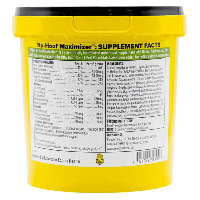 Nu - Hoof Maximizer Concentrated Hoof Supplement for Horses – Biotin & Amino Acid Formula - SELBB - 10 lb - 480 Day Supply - 7