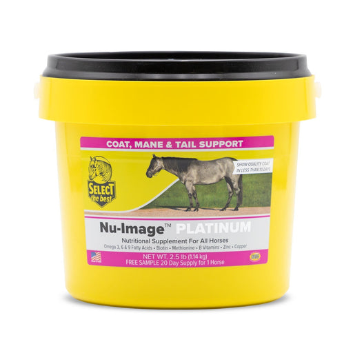 Nu - Image Platinum Horse Coat, Mane & Tail Supplement with Omega 3 - 6 - 9, Biotin & Amino Acids for Show - Ready Shine - SELBQ - 2.5 lb - 10 Day Supply - 2
