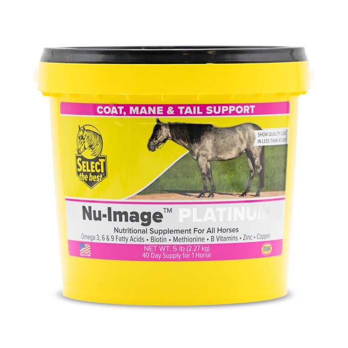 Nu - Image Platinum Horse Coat, Mane & Tail Supplement with Omega 3 - 6 - 9, Biotin & Amino Acids for Show - Ready Shine - SELBR - 5 lb - 20 Day Supply - 3