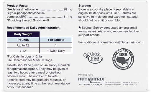 Nutramax Denamarin Liver Health, Stabilized Tablets - 015NM-D90 - Up to 12lbs - 1 pk (30 ct) - 2