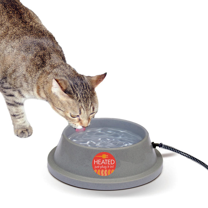 K&H Pet Products Thermal-Bowl Outdoor Heated Cat & Dog Water Bowl Slate Gray 32 Ounces Color Grey