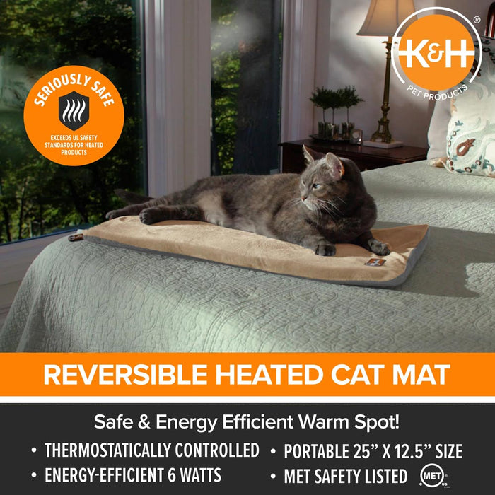 K&H Pet Products Thermo-Kitty Mat Heated Cat Bed Size 12.5 X 25 Inches