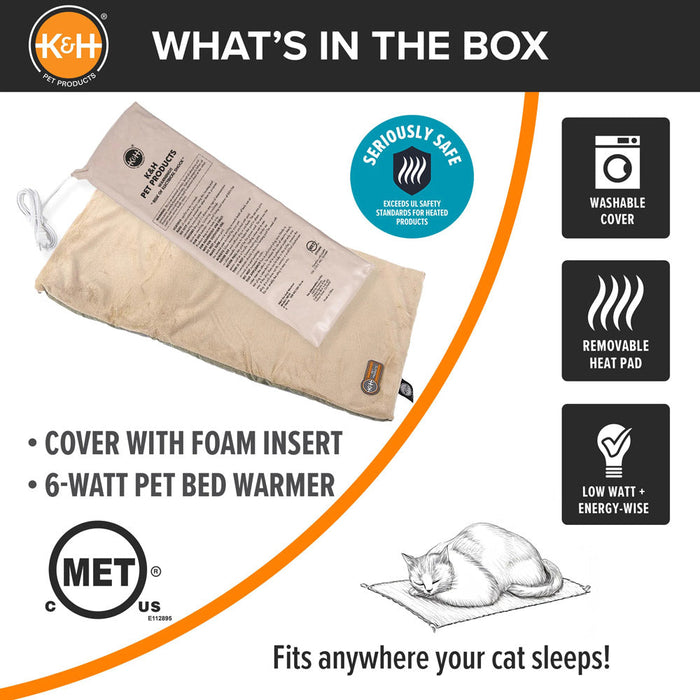 K&H Pet Products Thermo-Kitty Mat Heated Cat Bed Size 12.5 X 25 Inches