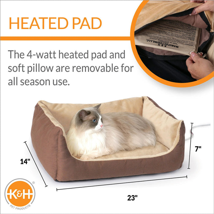 K&H Pet Products Thermo-Pet Cuddle Cushion Heated Pet Bed Mocha/Tan 14 X 23 Inches Color Brown