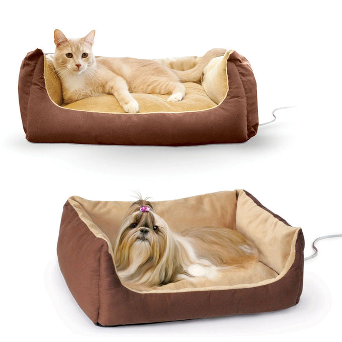 K&H Pet Products Thermo-Pet Cuddle Cushion Heated Pet Bed Mocha/Tan 14 X 23 Inches Color Brown