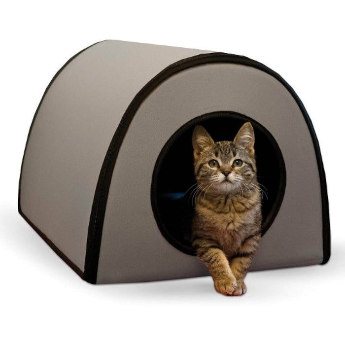 K&H Pet Products Thermo Mod Kitty Shelter Outdoor Heated Kitty House Color Grey