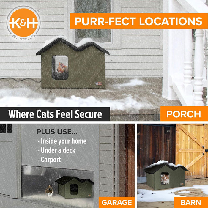 K&H Pet Products Outdoor Heated Kitty House Color Green