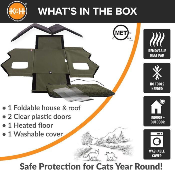 K&H Pet Products Outdoor Heated Kitty House Color Green