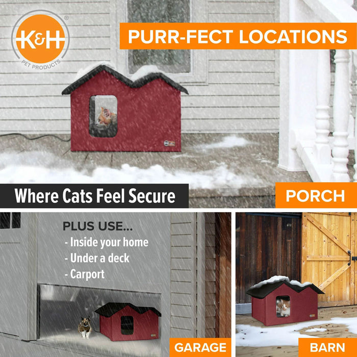 K&H Pet Products Outdoor Heated Kitty House Color Red