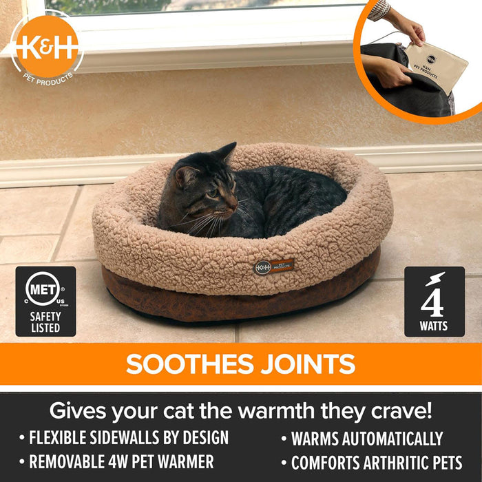 K&H Pet Products Thermo-Snuggle Cup Bomber - Indoor Heated Cat Bed Color Brown