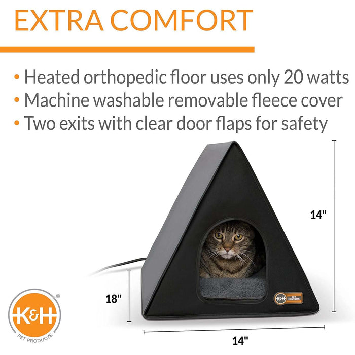 K&H Pet Products Heated A-Frame Indoor/Outdoor Shelter Gray/Black 18 X 14 Inches 20 Watts (4C FFP) Color Grey