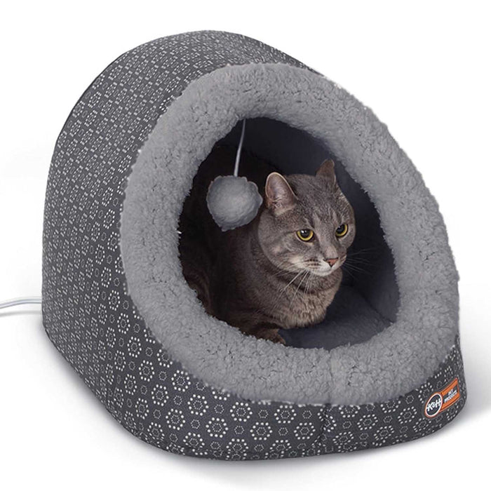 K&H Pet Products Thermo-Pet Cave Cat Bed Heated Color Grey